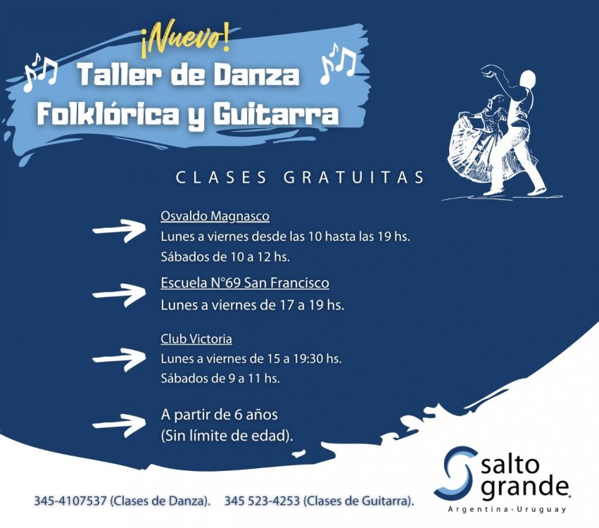 Salto Grande invita a participar de un nuevo taller de danza folklórica y guitarra