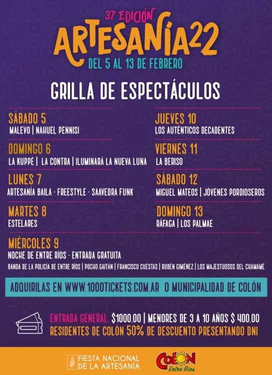 Ya se venden entradas y plateas para la Fiesta de la Artesanía 2022