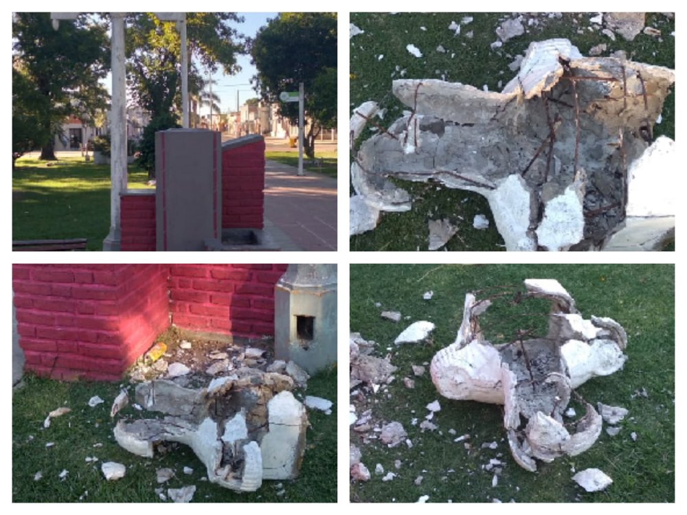 Destruyeron totalmente el busto de Manuel Belgrano en la plaza de General Campos