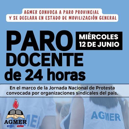 AGMER realiza un paro por 24 horas este miércoles