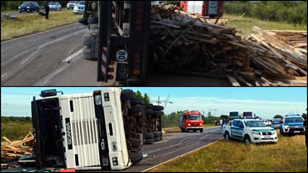 Camión cargado con madera volcó en ruta 12