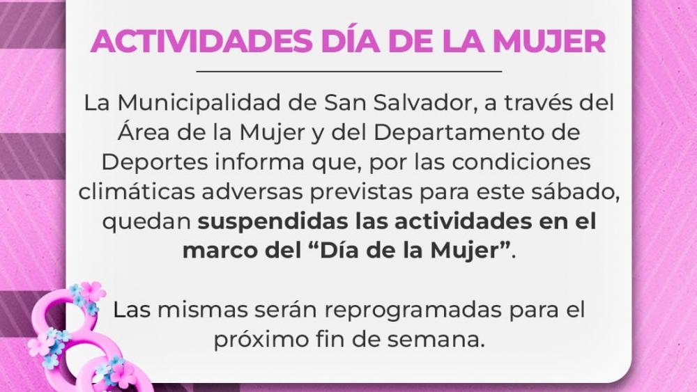 Se suspenden las actividades del "Día de la Mujer" por pronóstico de mal tiempo