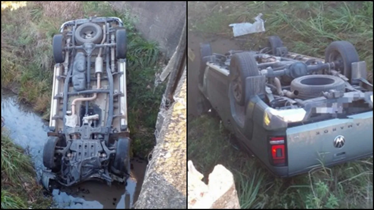 Accidente en cercanías de Sajaroff: una Amarok terminó volcada tras impactar un puente