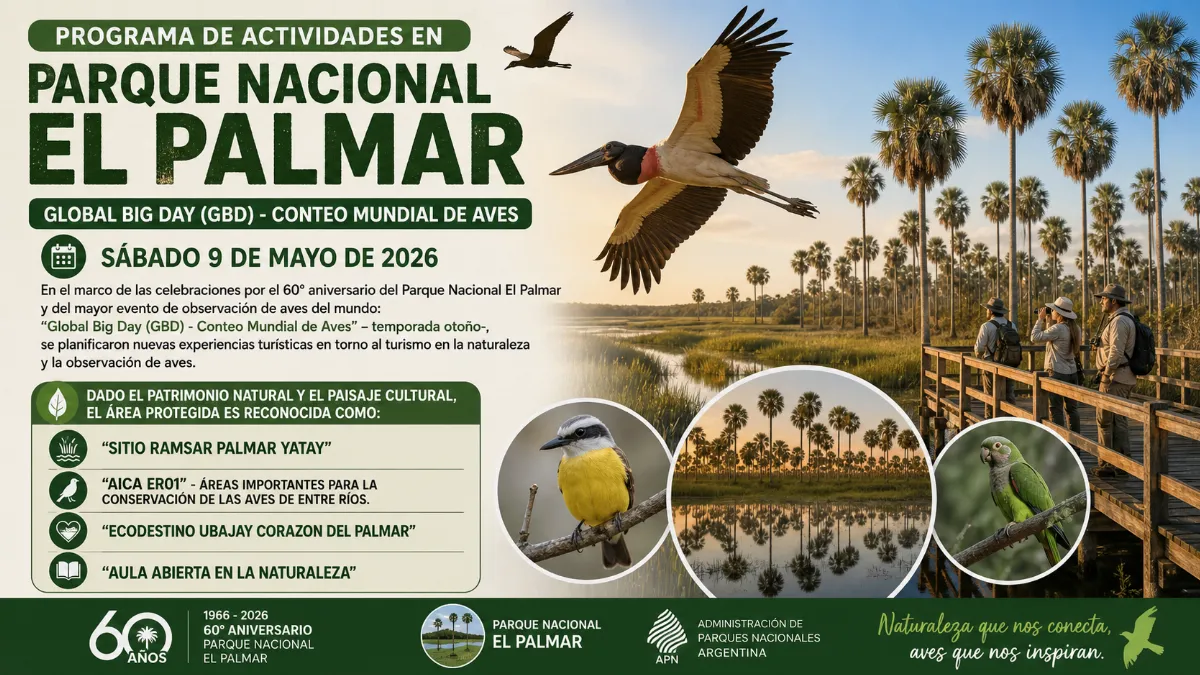 Avistaje de aves, excursiones y educación ambiental en el Parque nacional El Palmar