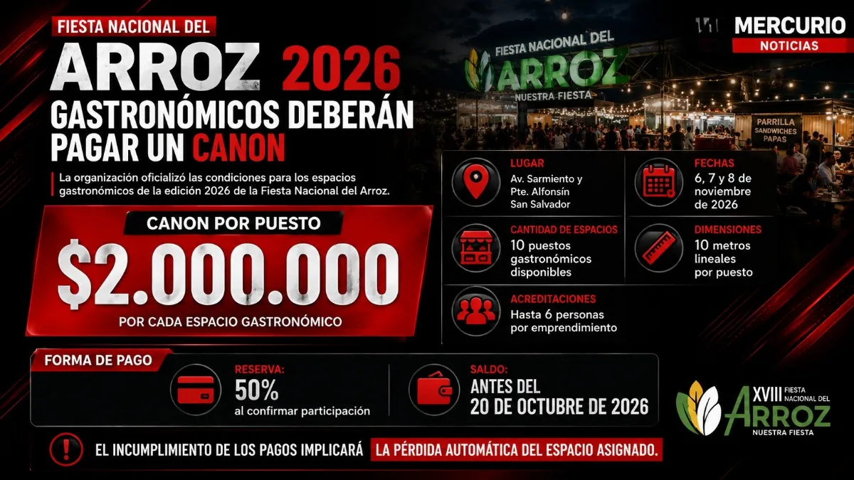 Fiesta nacional del Arroz: gastronómicos deberán pagar un canon de 2 millones de pesos para participar