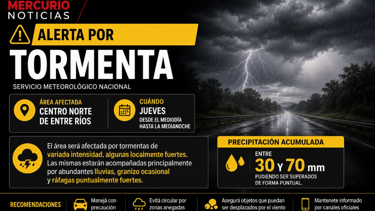 Rige el alerta amarillo por tormentas para el centro y norte de la provincia