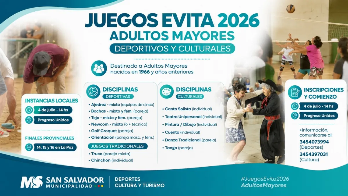 Los Juegos Evita 2026 llegan a San Salvador con propuestas deportivas y culturales