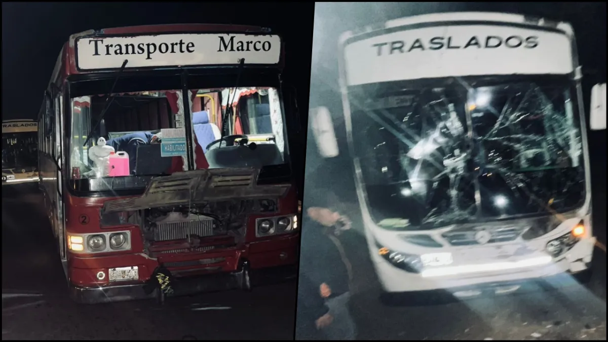 Dos colectivos protagonizaron un choque en la rotonda de las rutas 14 y 4