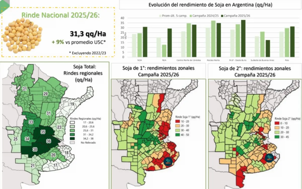 La producción de soja alcanzó las 50,1 millones de toneladas en la campaña 2025/26
