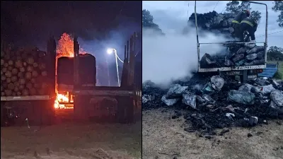 Un semirremolque cargado con carbón se incendió y las llamas alcanzaron otro acoplado