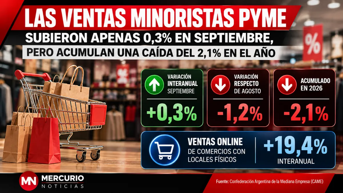 Las ventas minoristas pyme subieron apenas 0,3% en septiembre, pero acumulan una caída del 2,1% en el año