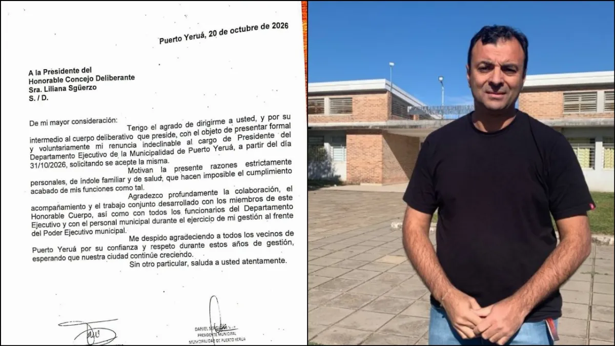 Renunció el intendente de Puerto Yeruá y dejará el cargo el 31 de octubre