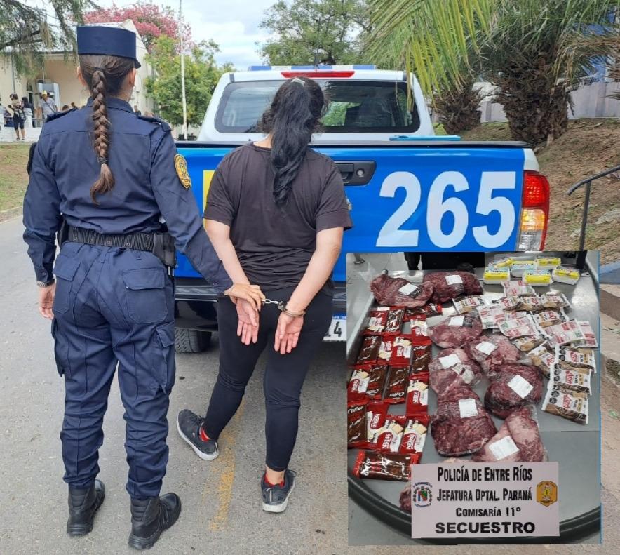 Una mujer fue detenida por robarse chorizos y carne por 47 mil pesos en un hipermercado